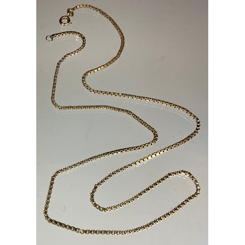 323 - A 9ct gold box link necklace, 54cm long, stamped 375, 7.9g gross