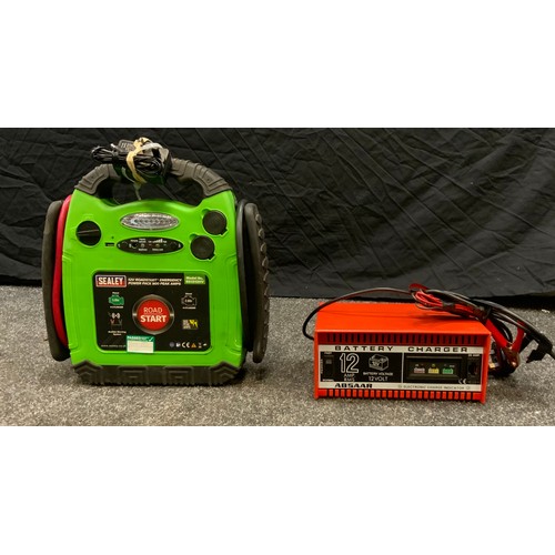 182A - A sealed 12v road start emergency power pack; 12amps ABSAAR battery charger.(2)