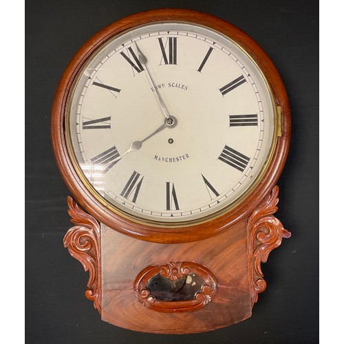 96A - A Victorian mahogany wall clock with a white painted dial signed Edward Scales Manchester, bold Roma... 