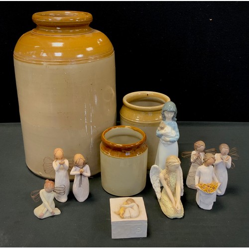 95A - Ceraics - stoneware 3 1/2 gallon jar, others smaller, Nao figure etc