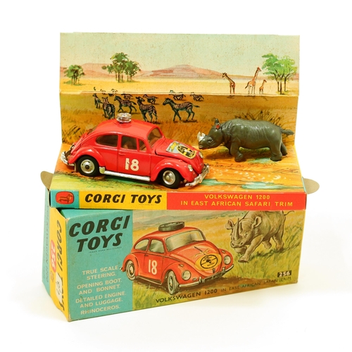 7130 - Corgi Toys 256 Volkswagen 1200 in East African safari trim, red/orange body with decals, tan/brown i... 