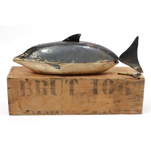 7206 - Folk Art & Automata - a rare late 19th century swimming automaton toy, in the form of a Whale, the w... 