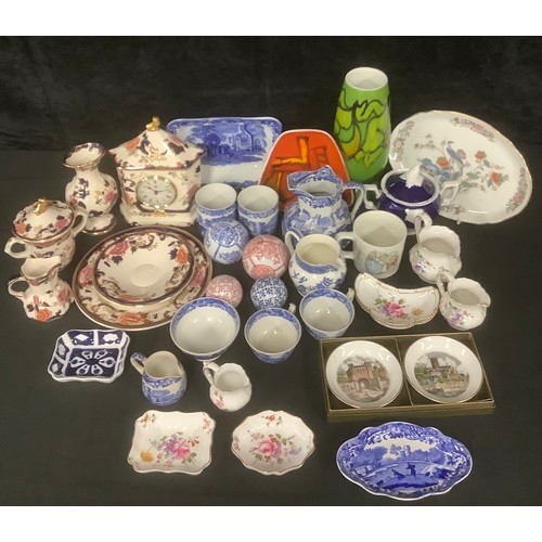 3063 - A Mason's Mandalay pattern mantel clock, trembleuse covered cup and saucer, vase, etc; a Poole Delph... 