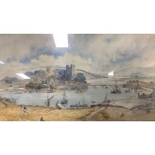 3069 - J Ford (1880)
Busy Estuary Scene with Shipping  
signed, watercolour, 29cm x 52.5cm