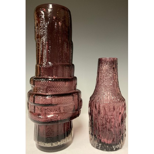 328 - A Whitefriars Shouldered vase, textured bark effect in aubergine, 19.5cm high; another Whitefriars s... 