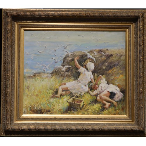 1004 - After Dorothea Sharp
Children Picnicking on Cornish Cliffs
oil on canvas, 49cm x 59.5cm