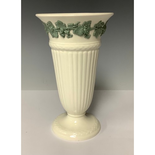 3174 - A Wedgwood Jasperware tapering cylindrical vase, in sage green and white; other similar Wedgwood Gre... 