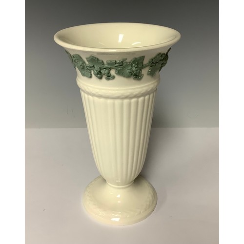 3174 - A Wedgwood Jasperware tapering cylindrical vase, in sage green and white; other similar Wedgwood Gre... 