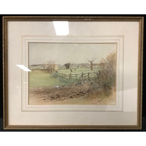 3189 - F. G. C.
Bushmead Beagles
Signed, dated 1933-1939, watercolour, 18cm x 25.5cm