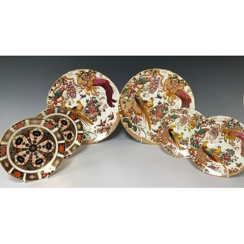 3213 - A pair of Royal Crown Derby Imari 1128 pattern saucers, 16cm diameter, seconds; an Olde Avesbury pat... 