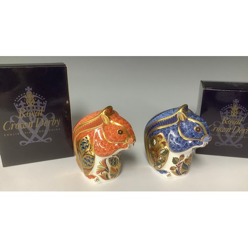 3227 - A Royal Crown Derby paperweight, Debenhams Squirrel, gold stopper, 9cm, printed mark, boxed; another... 