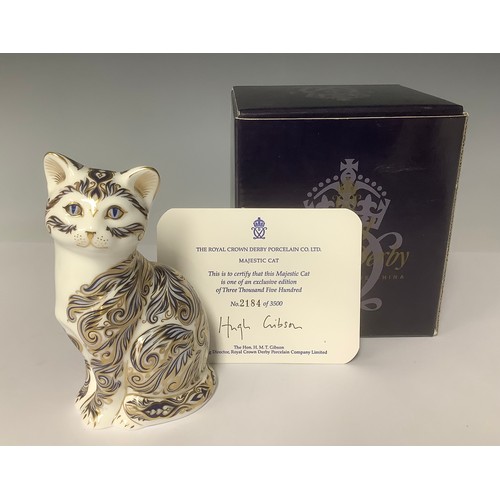 3230 - A Royal Crown Derby paperweight, Majestic Cat, limited edition 2,184/3,500, gold stopper, 13cm, prin... 