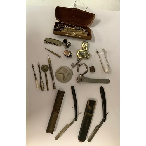 3208 - Boxes and Objects - a silver handled scalpel, Birmingham 1918; mother of pearl corkscrew; a spectacl... 