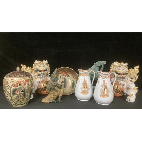 3274 - A pair of late 19th century Staffordshire jugs, to commemorate Josiah Wedgwood 1730 - 1795, transfer... 