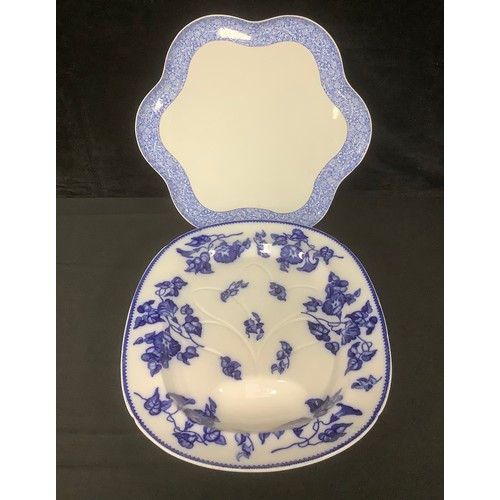 3276 - A large Royal Worcester shaped circular cabaret tray, the border printed with blue blossom, 50cm dia... 