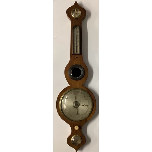 3282 - A 19th century mahogany wheel barometer, onion shaped shaped cresting, silvered resister hygrometer,... 