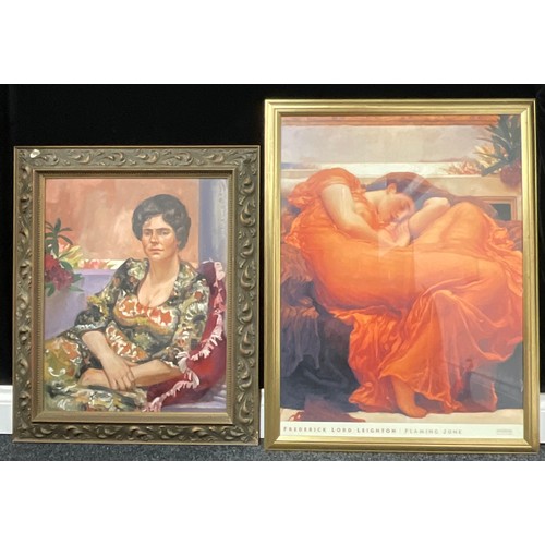 3295 - Pictures and Prints -  Gilbert  Seated Lady  unsigned, oil on board; a framed museum print, Frederic... 