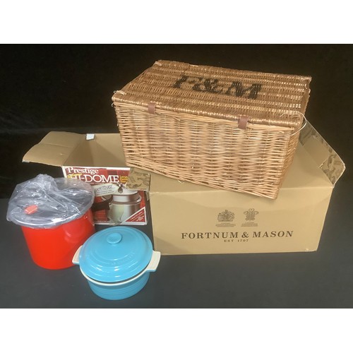 3319 - A Fortnum & Mason hamper basket, 33cm high, 51cm wide; a Prestige Hi-Dome high speed pressure cooker... 