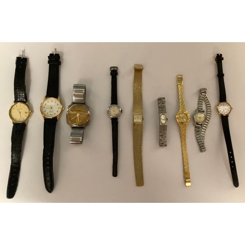 3338 - Watches - a ladies’ Rotary wristwatch, white face, Arabic numerals, black leather strap; a gentleman... 