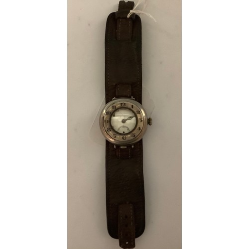 3347 - Watches - a WWI officer's 925 silver plated Brevet 71363 AGR trench wristwatch, the outer case with ... 