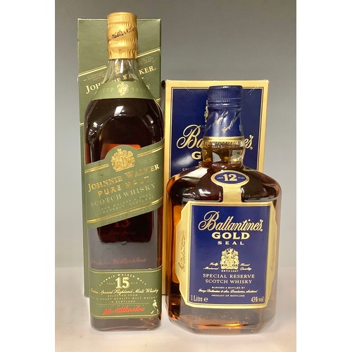 3349 - A bottle of Johnny Walker Pure Malt Scotch, 15 Years Old, boxed; a bottle of Ballantine's Gold Seal ... 