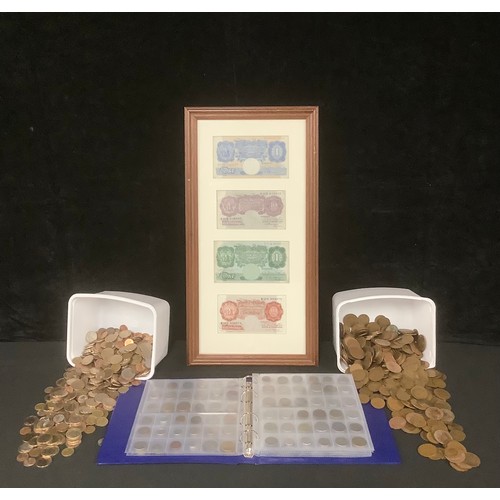 3351 - A collection of UK and foreign base metal circulated coins, to include framed and mounted set of UK ... 