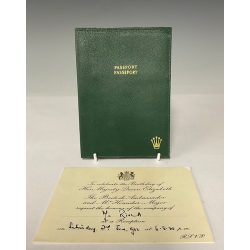 3394 - A Rolex green leather passport holder, the cover embossed with a crown logo in gold, fitted green sa... 