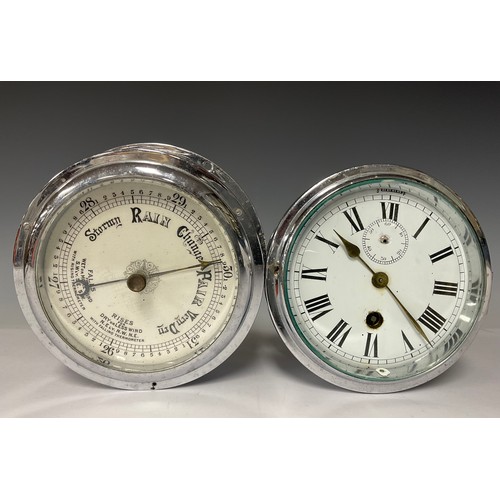 3281A - A Marine chrome ships clock, 12cm circular enamel dial, Roman numerals, subsidiary seconds dial and ... 