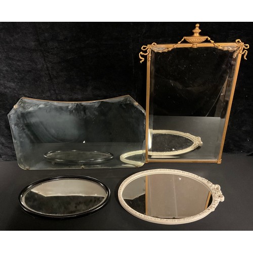 3313 - A 19th century giltwood rectangular looking glass, crested by a neo-classical urn and tied ribbon, b... 