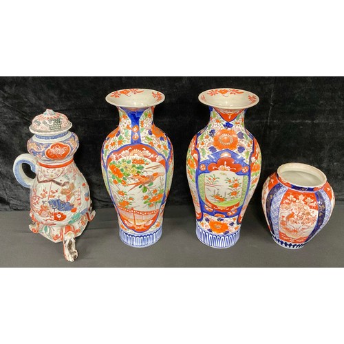 3068 - Ceramics - a pair of 19th century Japanese Imari vases, each 40cm high; another, a hot water jug and... 