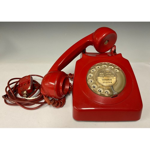 3409 - Boxes & Objects - Telephones - a 1960's rotary dial telephone, model 746F SPK 72/1, in red