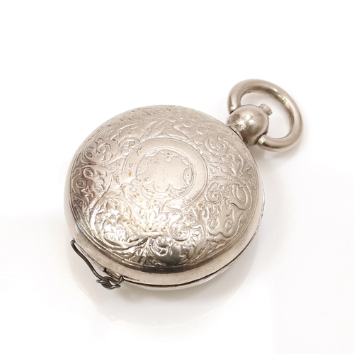 85 - An unmarked white metal sovereign case, sprung interior, 3cm diameter, suspension loop