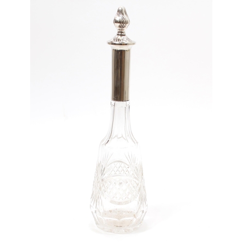 96 - A continental silver mounted cut glass decanter, star-cut base, 32cm high, the mount marked 800 and ... 