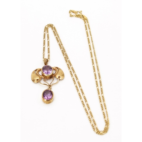 143 - An 'Art Nouveau' style .925 gold plated silver and amethyst set pendant, in the manner of Murrle Ben... 