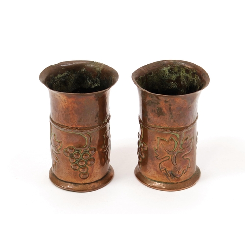 170 - A pair of Arts & Crafts copper vases, of small proportions, by Keswick School of Industrial Art, rep... 