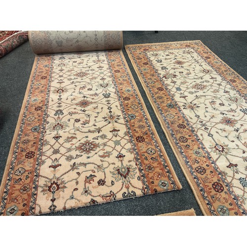 32 - A Royal Keshan Agra pattern Persian style woollen stair runner carpet, approx 600cm x 61cm;  two oth... 