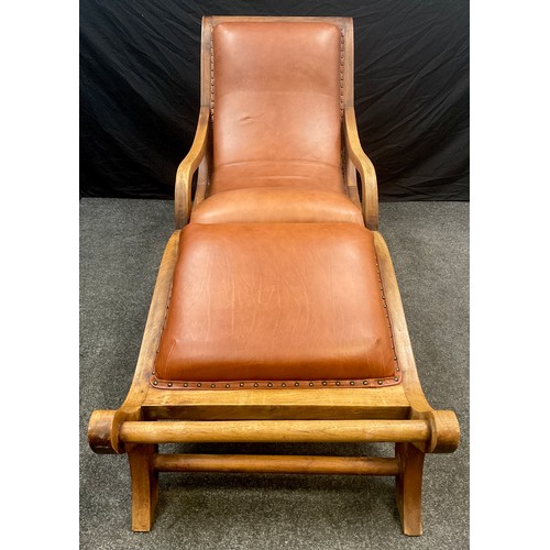 79 - A Walter Knoll style walnut chaise longue, tan leather upholstery, 89cm high x 191cm long x 63cm wid... 