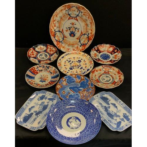 103 - Oriental - 19th century Japanese Imari charger, 30cm dia, Imari plates; etc