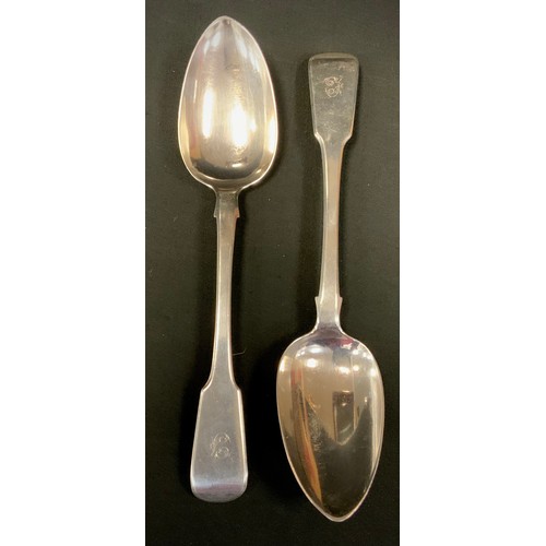 313 - A pair of George IV silver serving spoons, Thomas Dicks, London 1825, 5.12ozt (2)