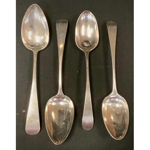 326 - A pair of George III silver table spoons, Peter & Ann Bateman, London 1791;  another pair, Thomas Wa... 