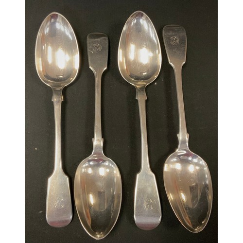 330 - A pair of Victorian silver serving spoons, H J Lias & Son , London 1866, another pair,  Benjamin Smi... 