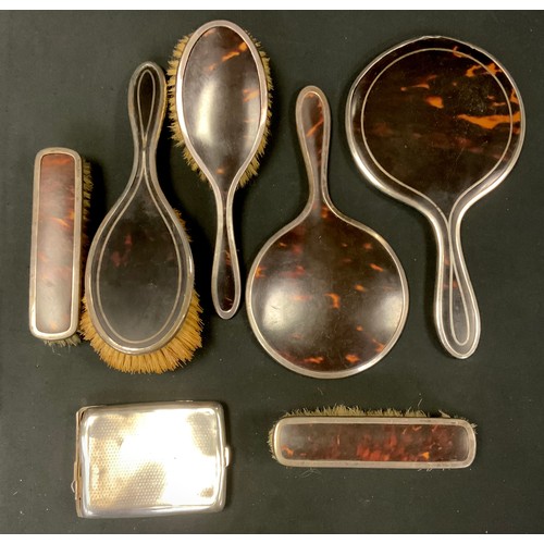 334 - A Mappin & Webb silver and faux Tortoiseshell four piece dressing table set, inc  hand mirror, hair ... 