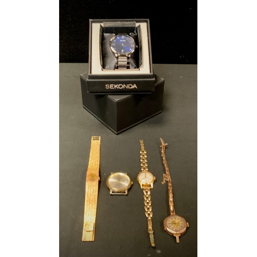 280A - Watches - a 9ct rose gold cased lady's wristwatch, 9ct gold sprung bracelet, 19.7g gross ;  others g... 