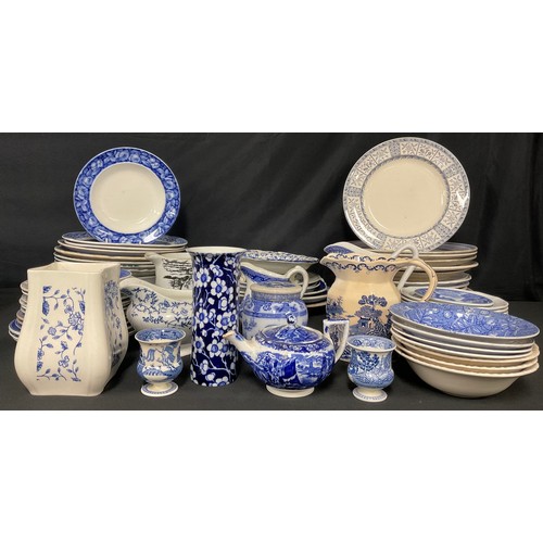 105 - Staffordshire Blue and White - assorted transfer printed pieces, 19th century and later, Spode, Wedg... 