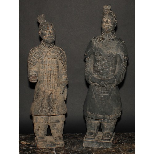 90 - A pair of Chinese terracotta figures, after the warriors of the Terracotta Army of Qin Shi Huang, 53... 