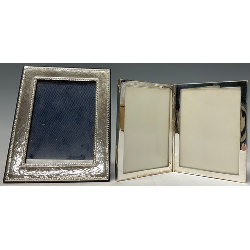 144 - A 20th century sterling silver photograph frame, planished frame with beaded border, marked 925, 18c... 