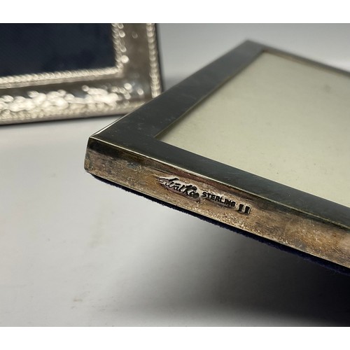 144 - A 20th century sterling silver photograph frame, planished frame with beaded border, marked 925, 18c... 