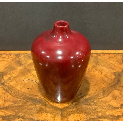 152 - A Bernard Moore flambé miniature vase, 12cm high, incised mark with initials