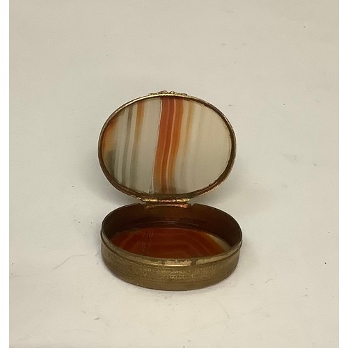 120 - Boxes & Objects - a Victorian  agate and brass double sided snuff box, 4.5cm wide