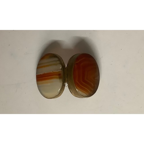 120 - Boxes & Objects - a Victorian  agate and brass double sided snuff box, 4.5cm wide